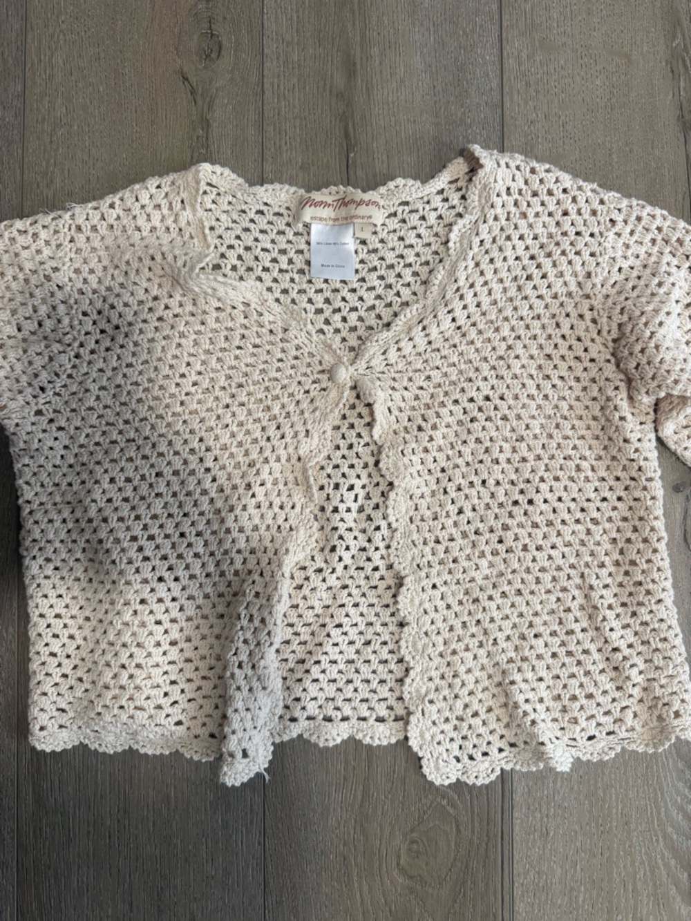 Norm Thompson Cream Open-Weave Crochet Top
